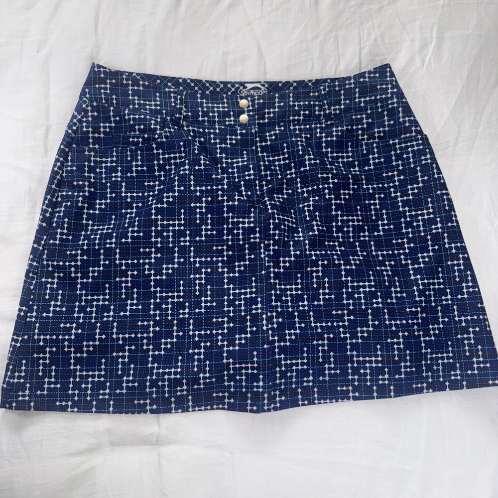 Slazenger Golf‎ Skort Women Size 4 Wicking Stretch Blue Geometric Abstract EUC